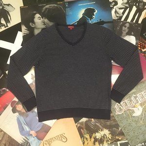 Long-Sleeved Striped V-Neck Sweater